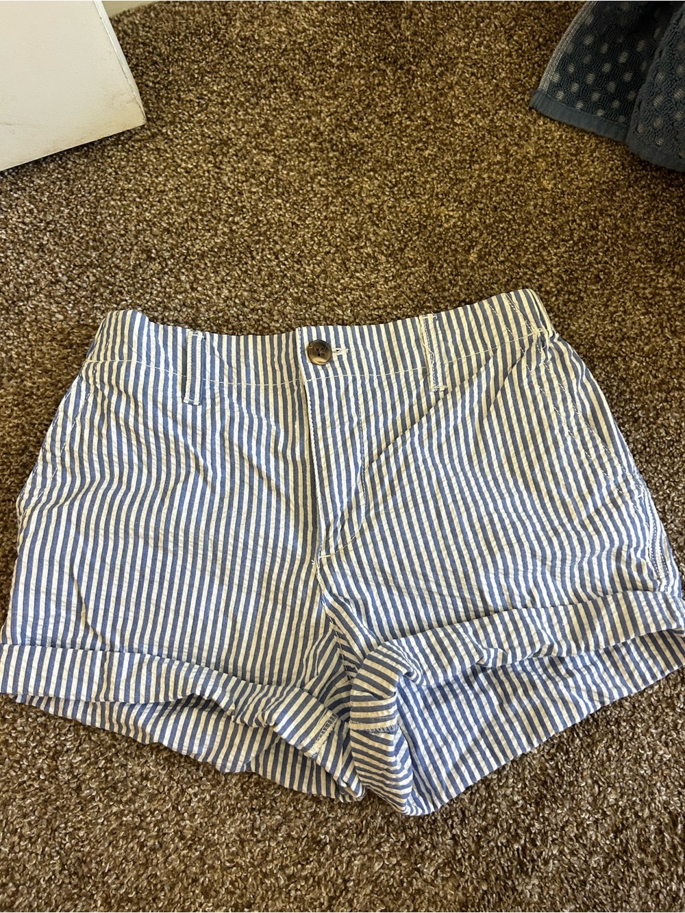 Old Navy Blue and White Striped Cuffed Cargo Shorts